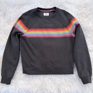 Marine Layer Black Crewneck Sweatshirt with Rainbow Stripes